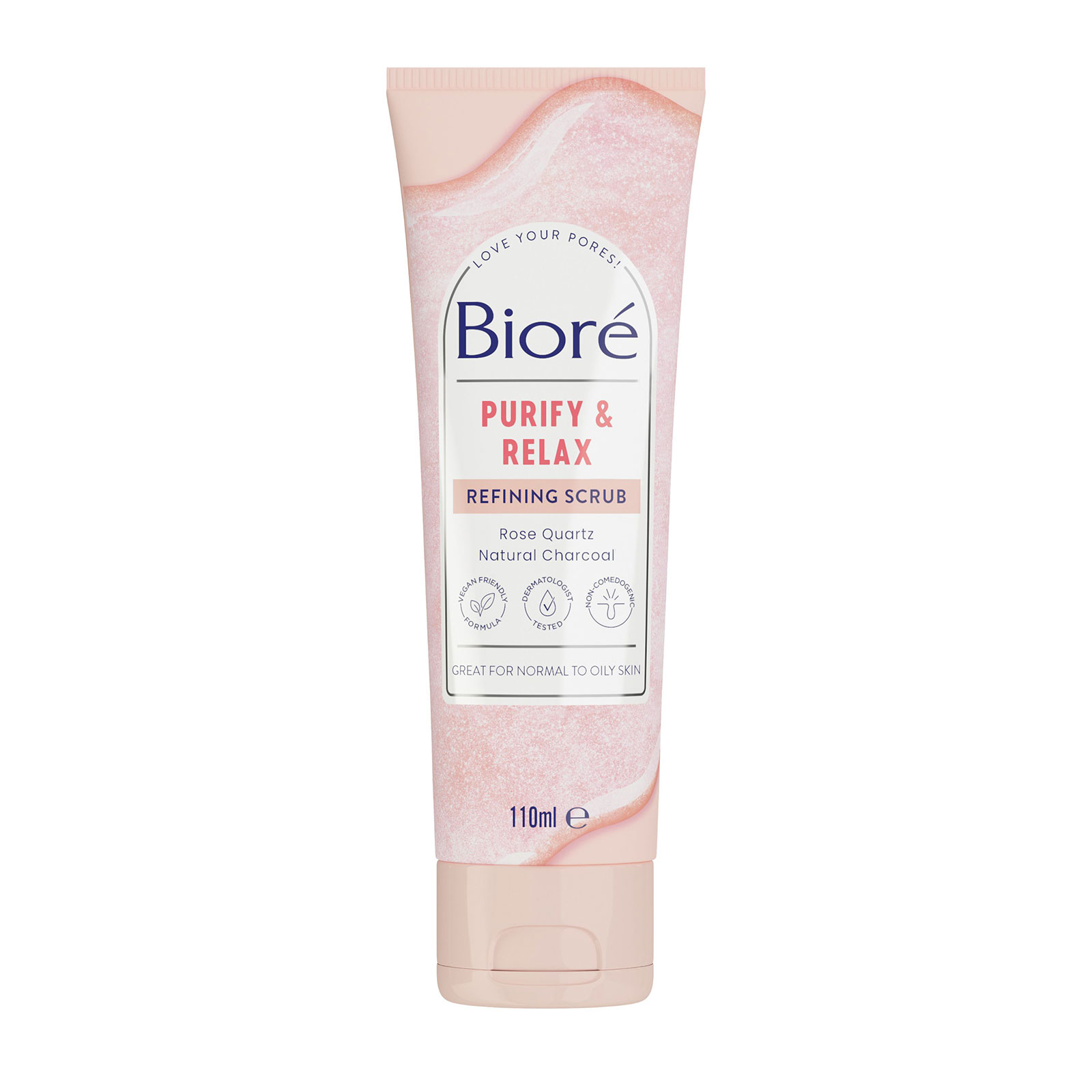 Biore Rose Quartz & Charcoal Gentle Pore Refining Scrub For Oily Skin 110Ml