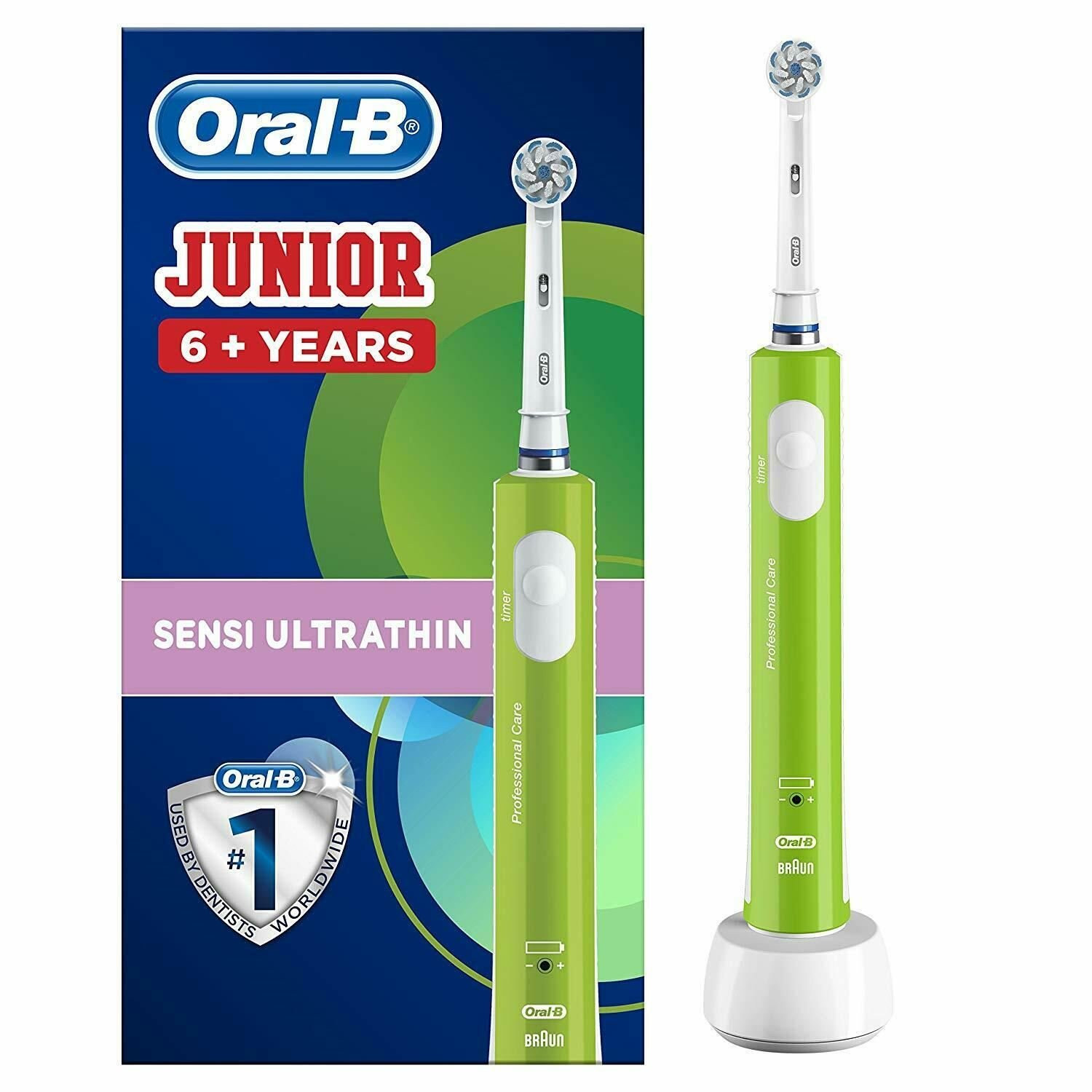 Oral-B Junior Sensi Ultra Thin Kids Electric Rechargeable Toothbrush Aged 6+ Green
