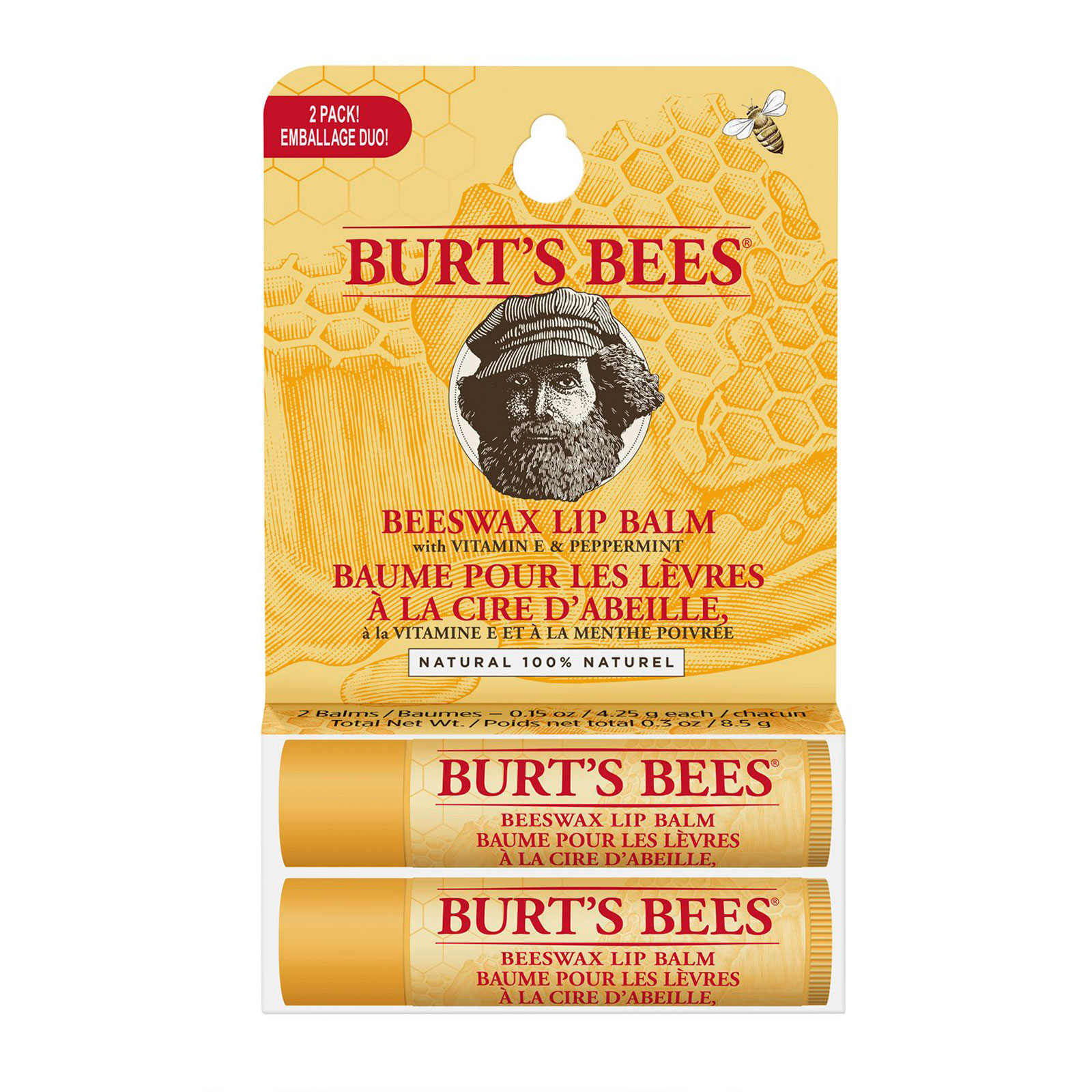 Burt's Bees 100% Natural Origin Moisturising Beeswax Lip Balm Duo