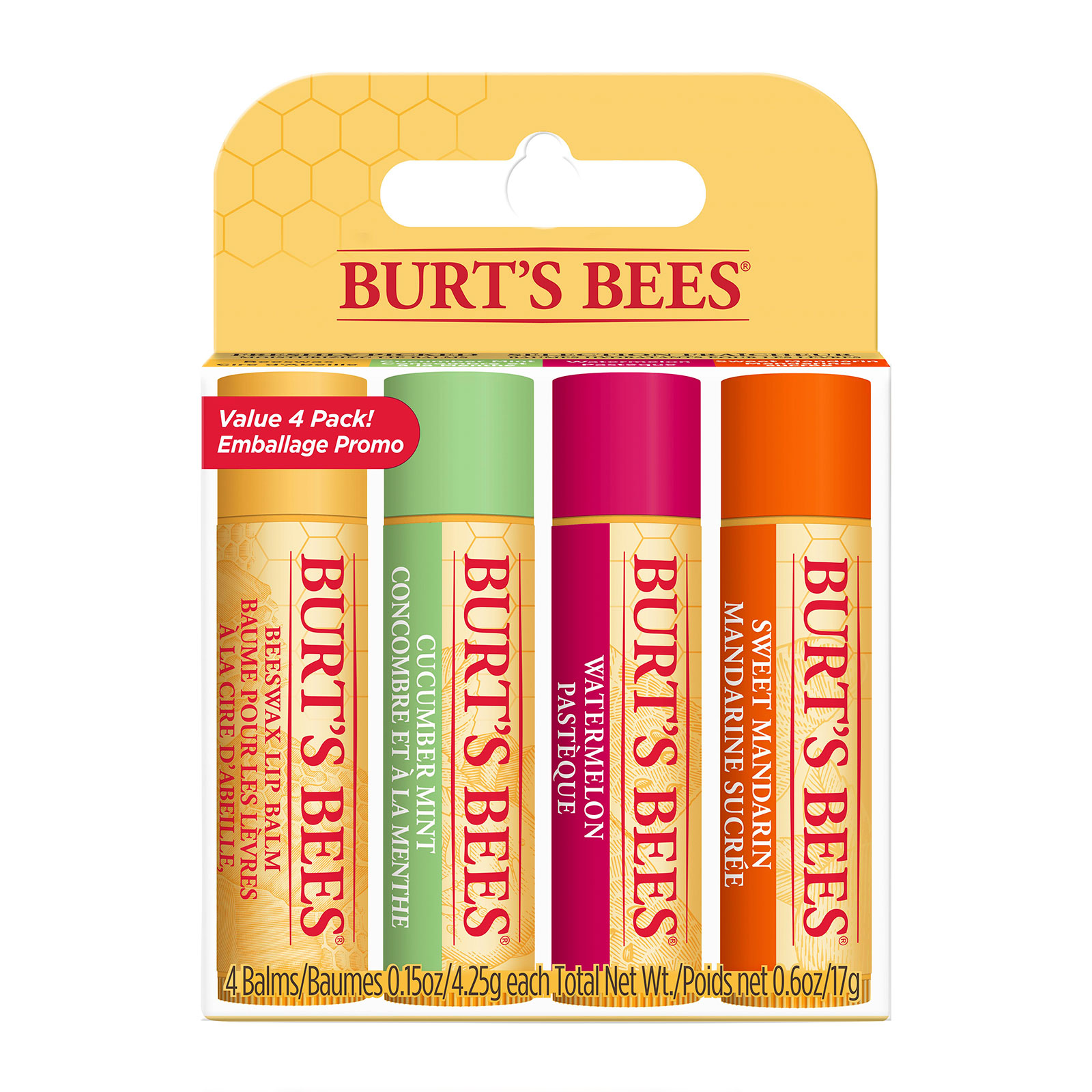 Burt's Bees 100% Natural Moisturising Lip Balm Freshly Picked 4 Pack