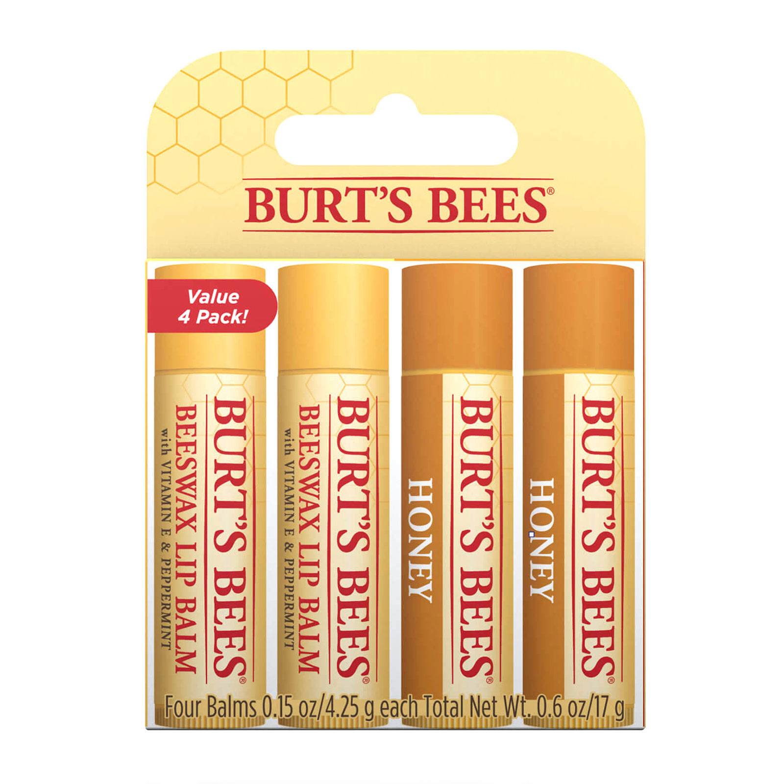 Burt's Bees 100% Natural Moisturising Lip Balm Beeswax And Honey 4 Pack