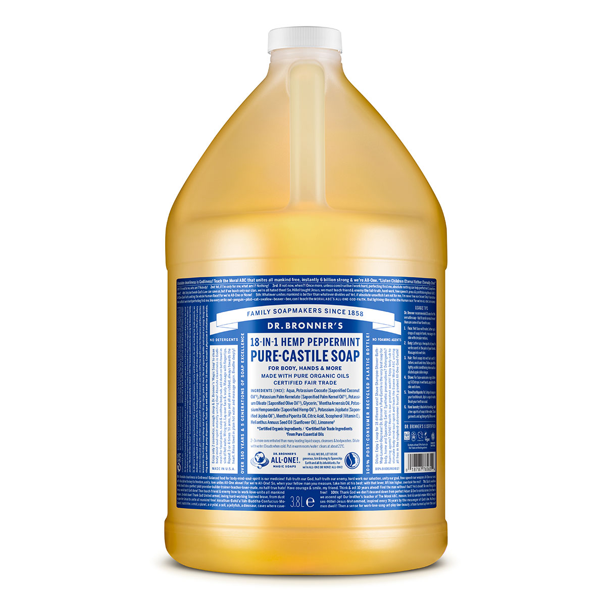 Dr. Bronner's Peppermint Pure-Castile Liquid Soap 3.7l