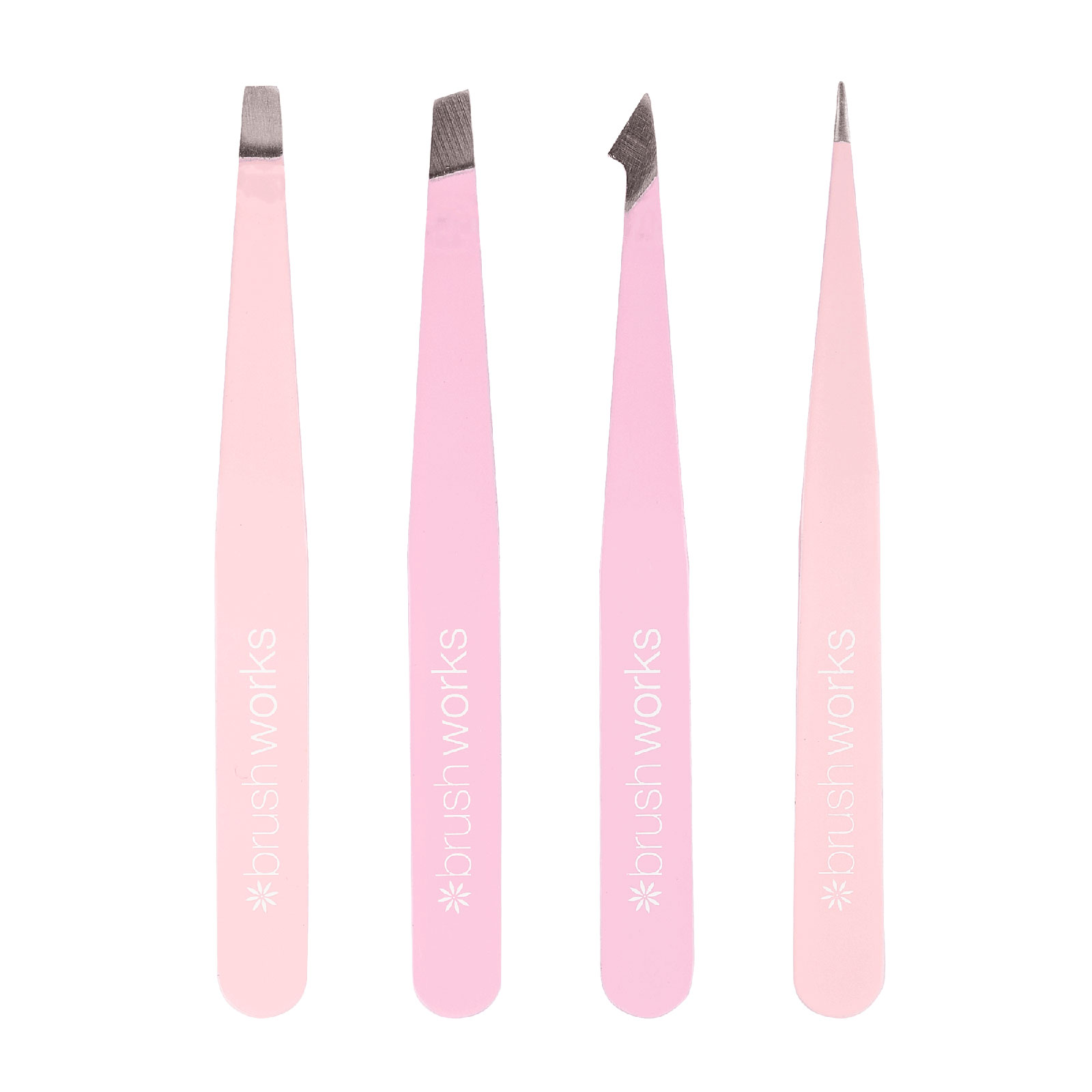 Brushworks Hd 4 Piece Combination Tweezer Set Pink