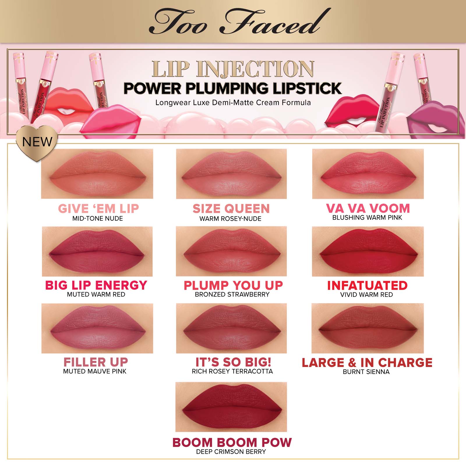 Too Faced Lip Injection Demi Matte Liquid Lipstick 3ml Size Queen