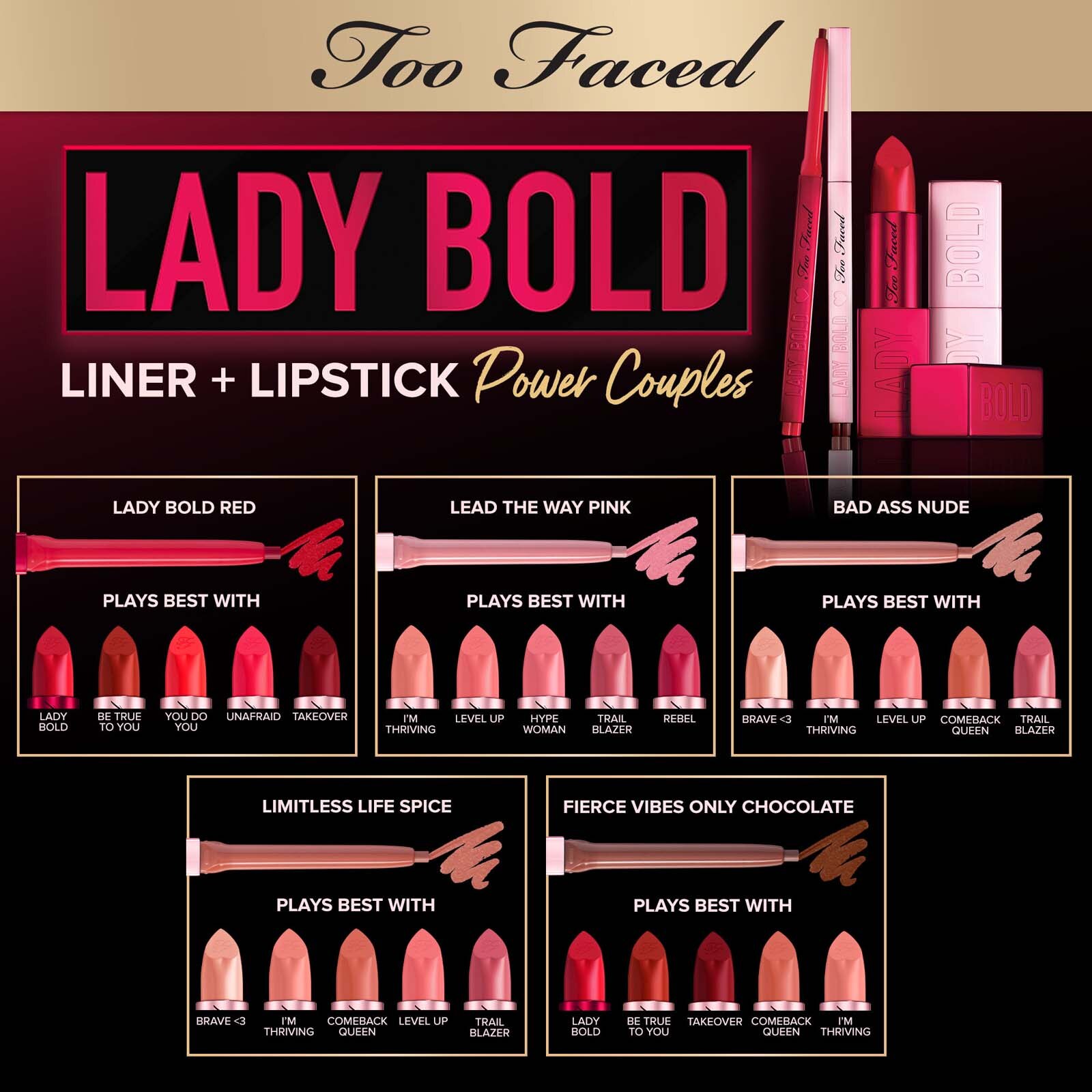 Too Faced Lady Bold Em Power Pigment Cream Lipstick 4.5g Unafraid