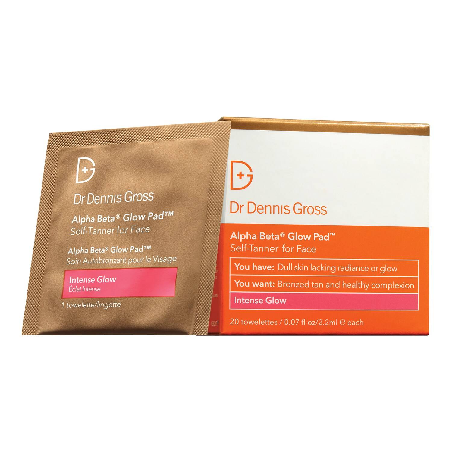 Dr Dennis Gross Alpha Beta Glow Pad Self Tanner For Face Intense Glow 20 Applications