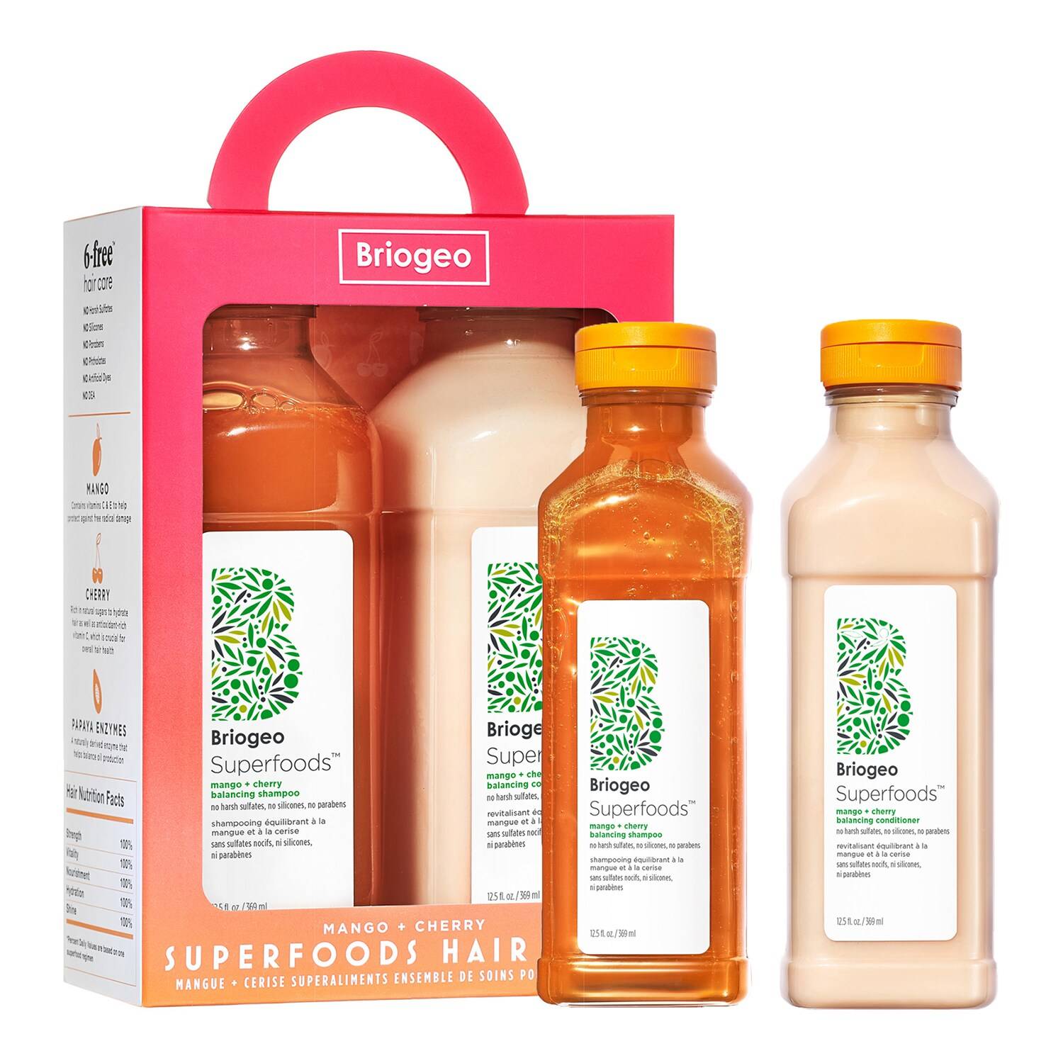 Briogeo Superfoods Mango + Cherry Balancing Shampoo + Conditioner Duo For Oil Control
