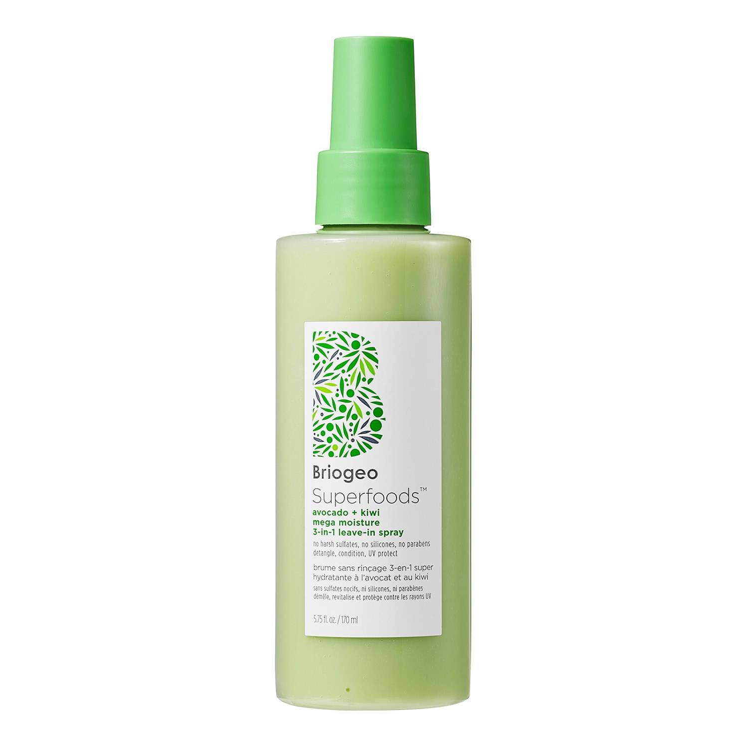 Briogeo Superfoods Avocado + Kiwi Mega Moisture 3-In-1 Leave-In Conditioner, Detangler + Uv Protection Spray 170Ml