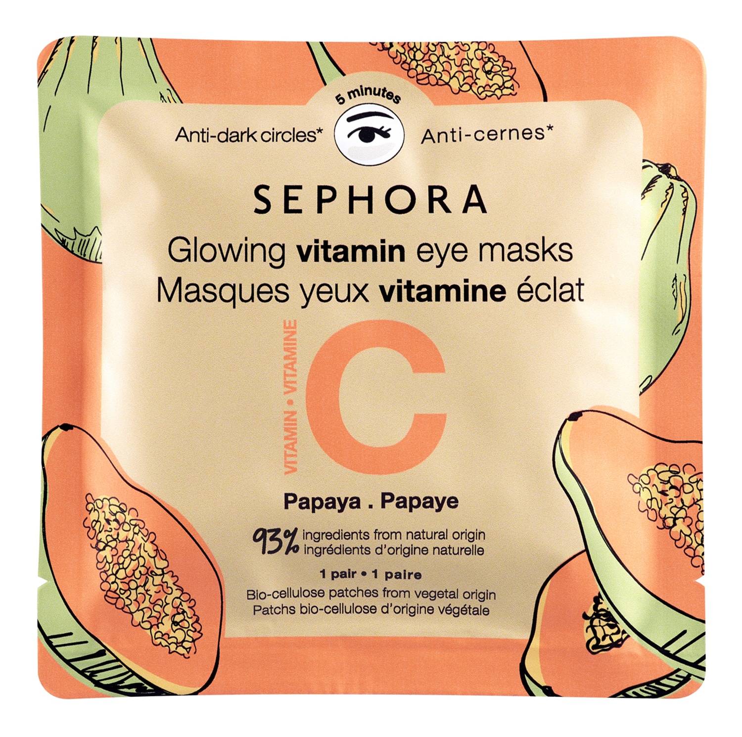 Sephora Collection Vitamin Eye Masks Bio-Cellulose Papaya 3G
