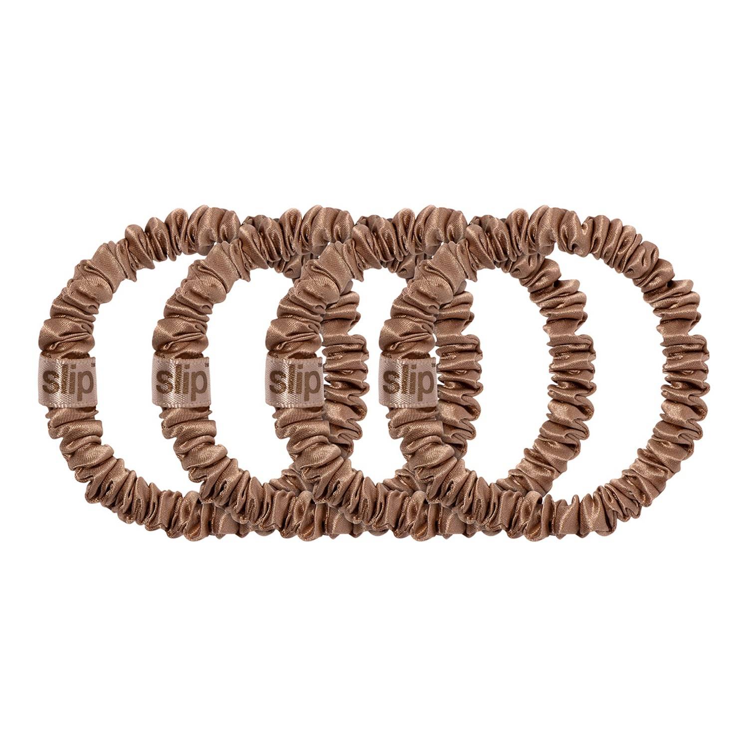 Slip Pure Silk Skinny Scrunchies X 4 Light Brown