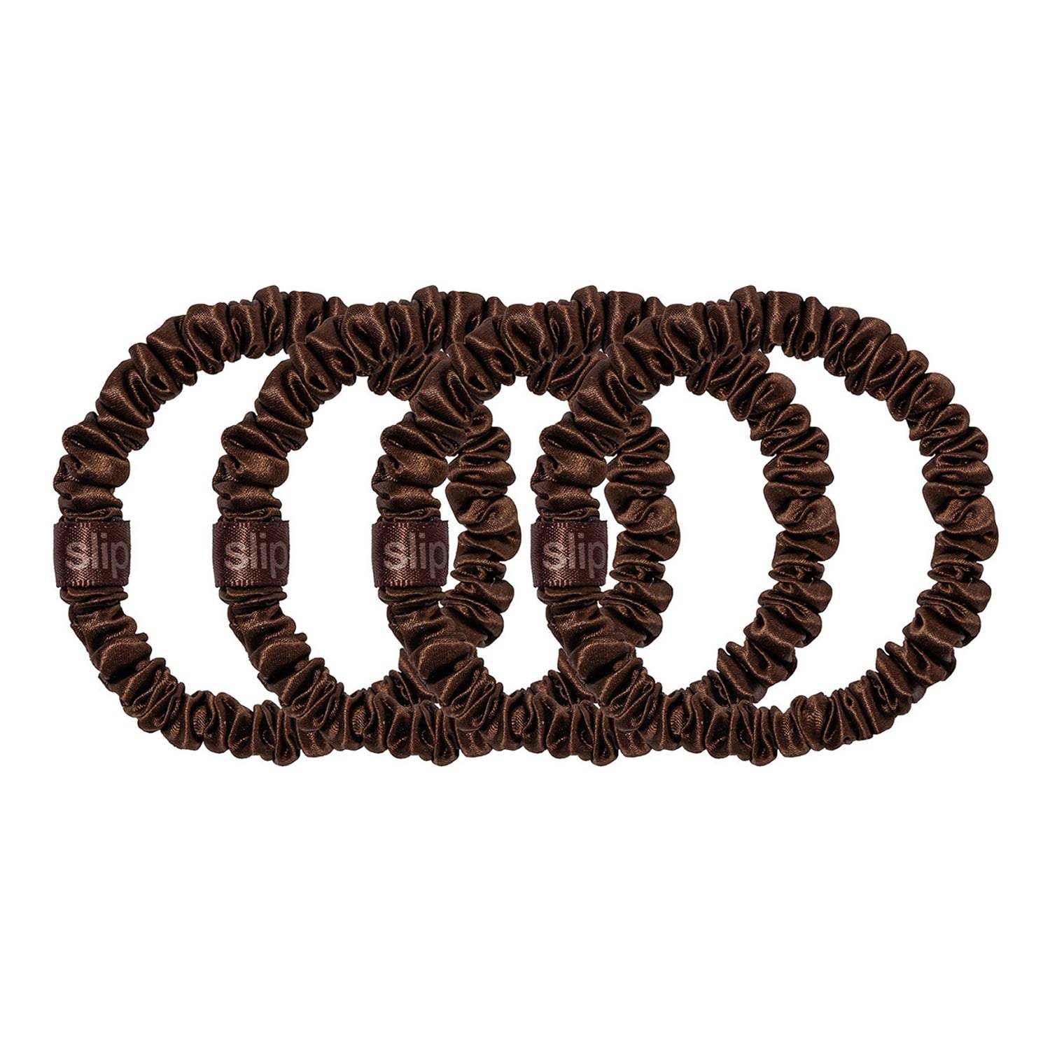 Slip Pure Silk Skinny Scrunchies X 4 Dark Brown
