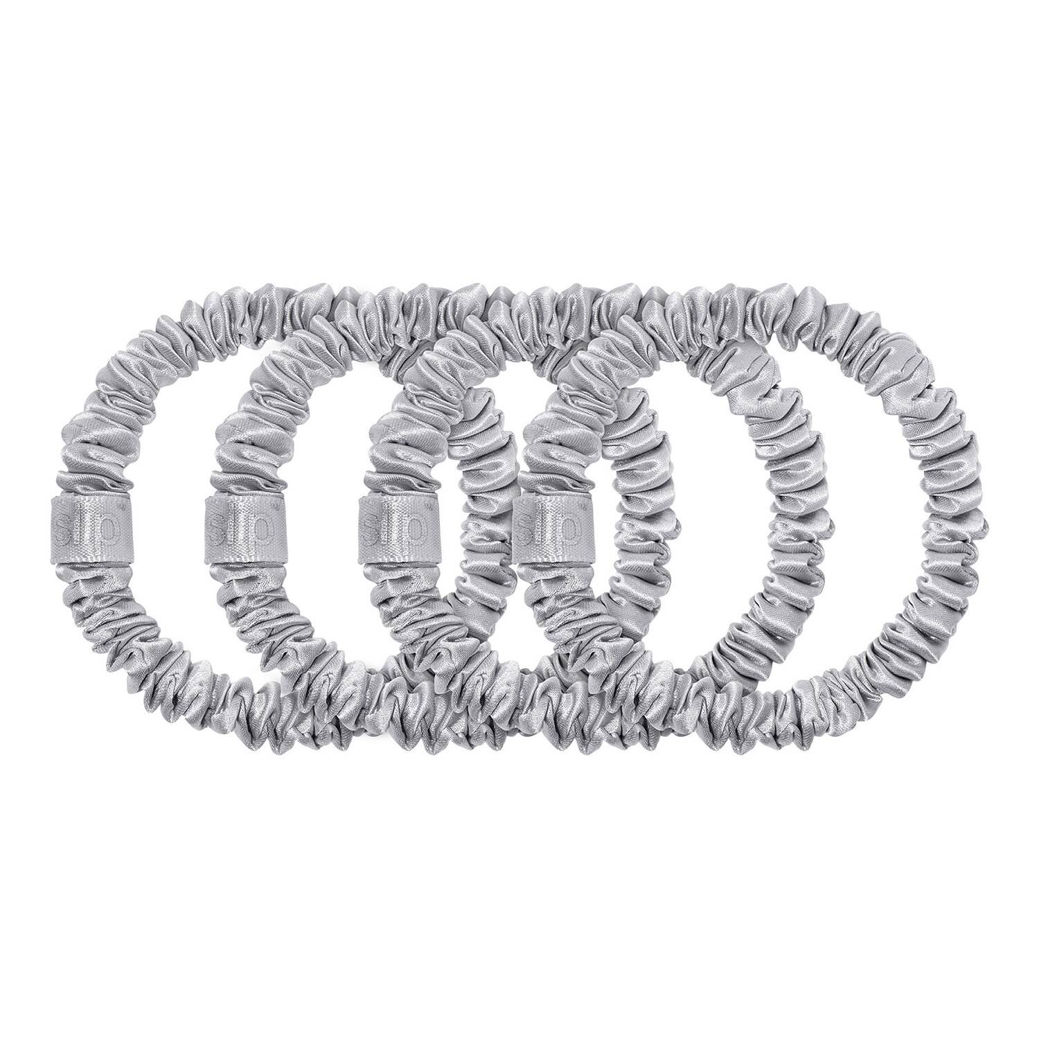 Slip Pure Silk Skinny Scrunchies Silver X 4