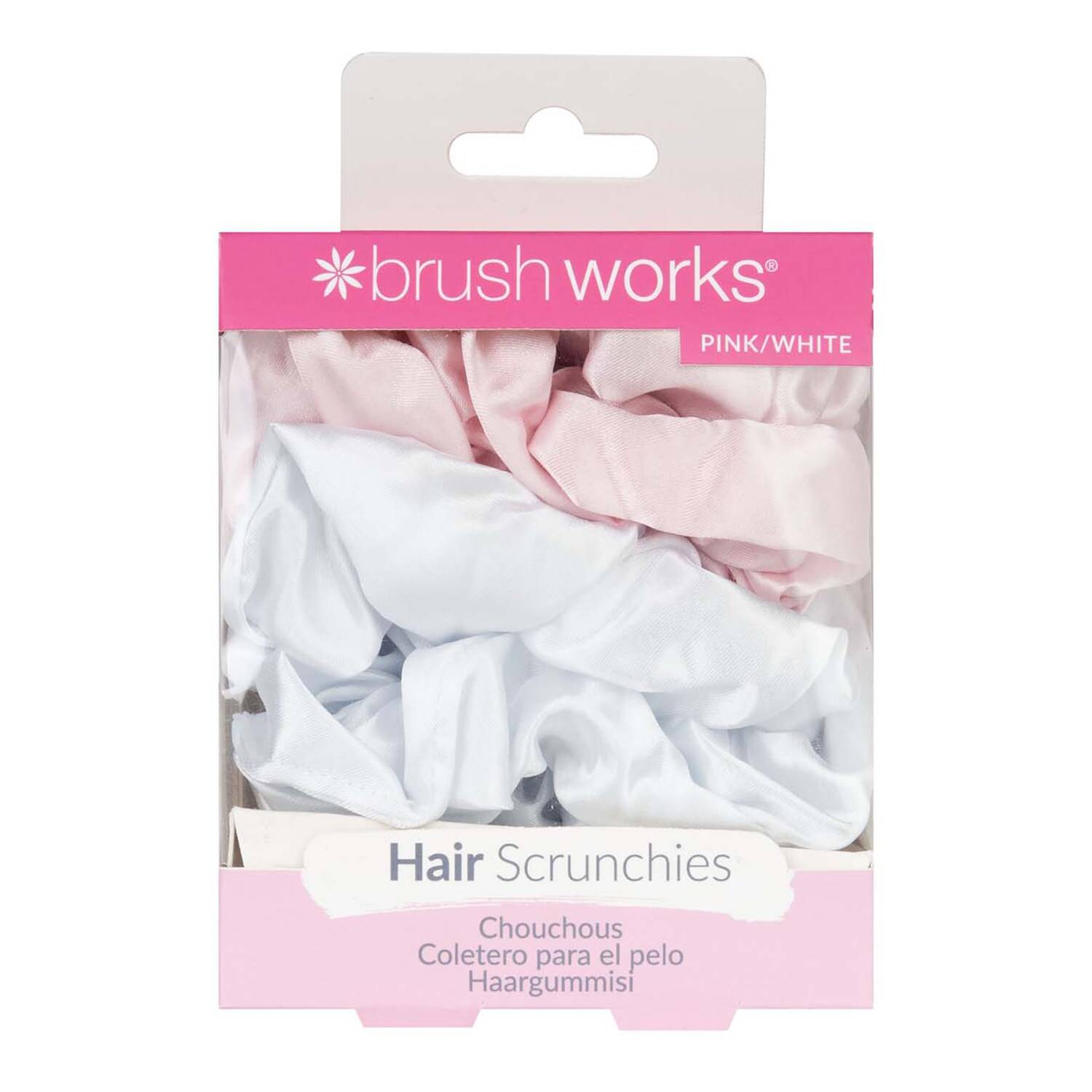 Brushworks Pink & White Satin Scrunchies X 4