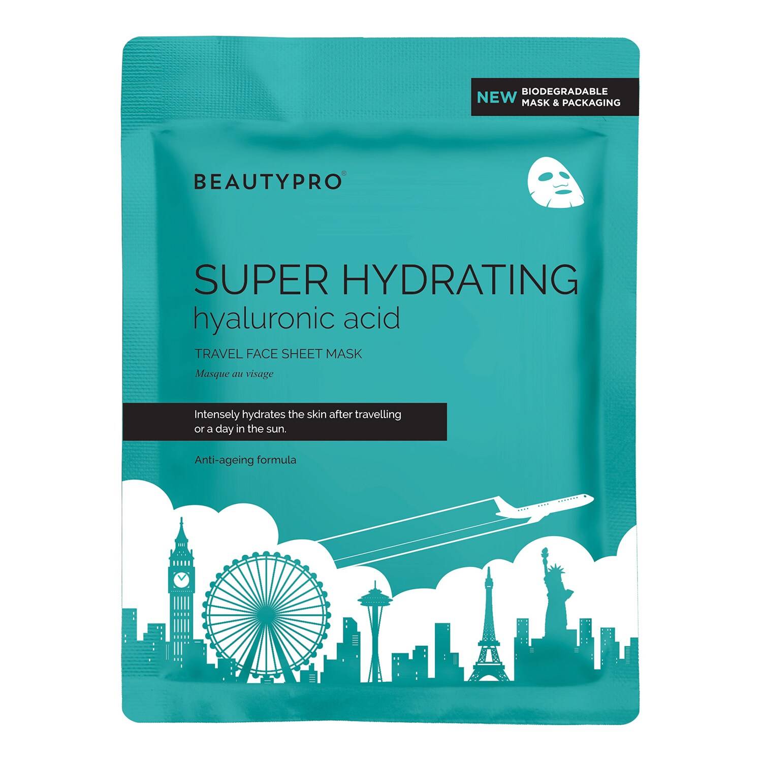 Beautypro Super Hydrating Hyaluronic Acid Travel Face Sheet Mask 22Ml