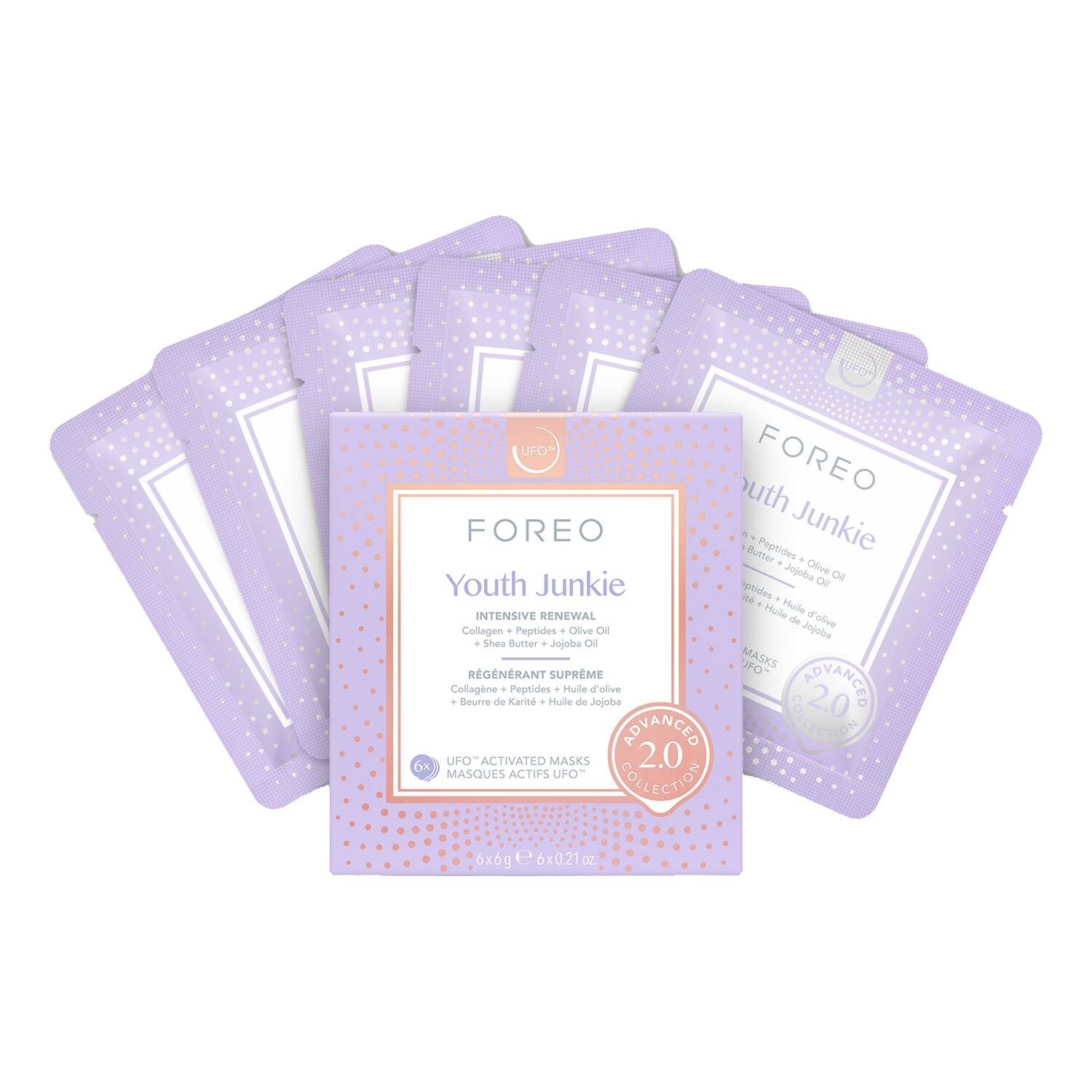 foreo ufo masks youth junkie 2.0 - intensive renewal mask 6 pieces