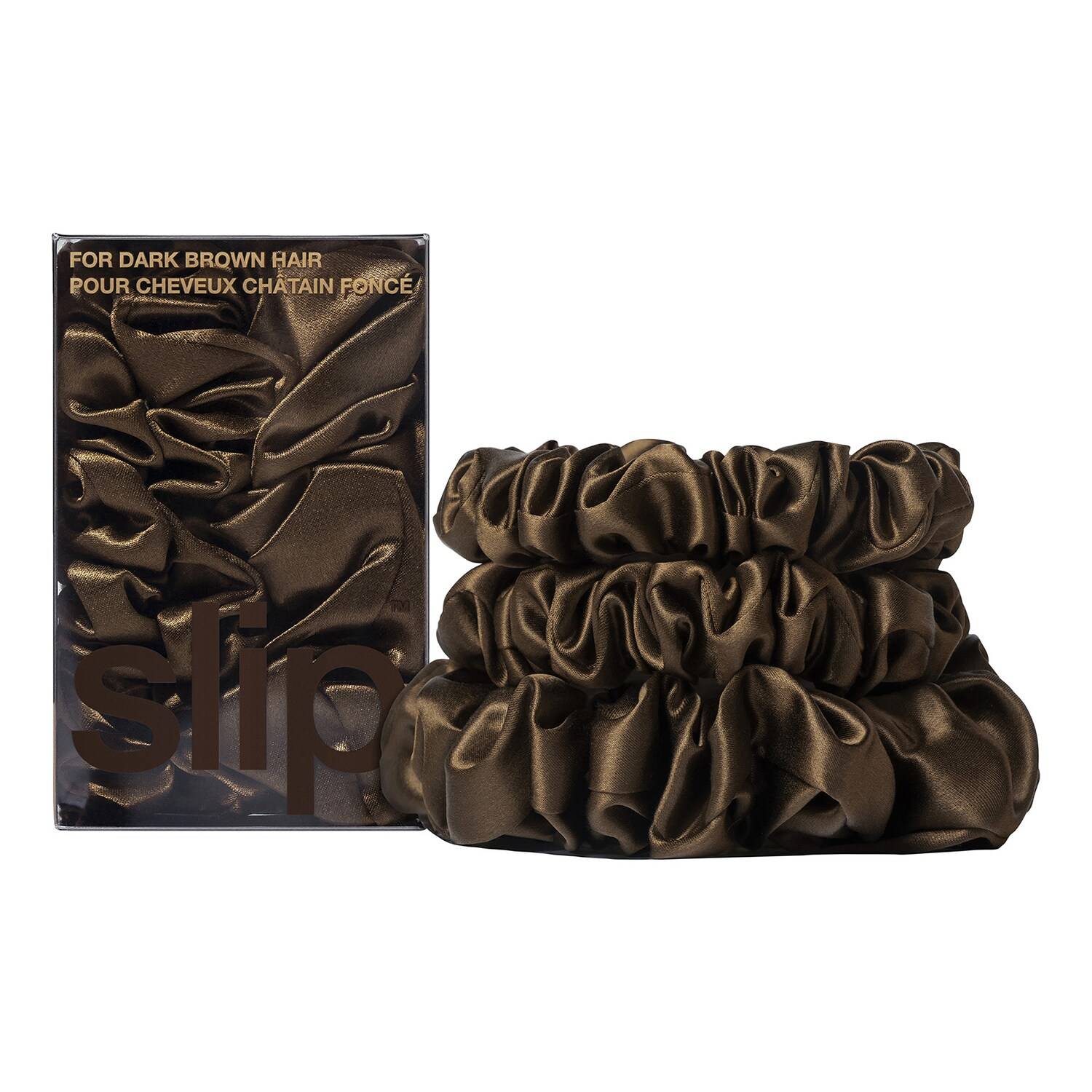 Slip Back To Basics - Dark Brown Pure Silk Scrunchie Set 3 Pieces