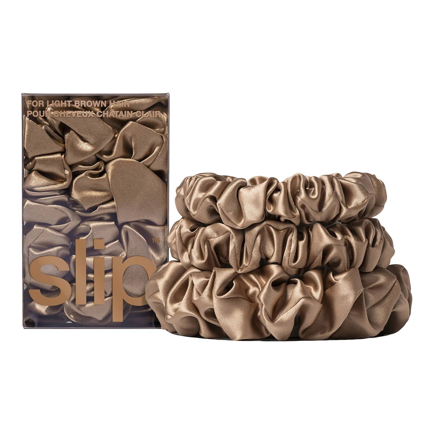 Slip Back To Basics - Light Brown Pure Silk Scrunchie Set 3 Pieces