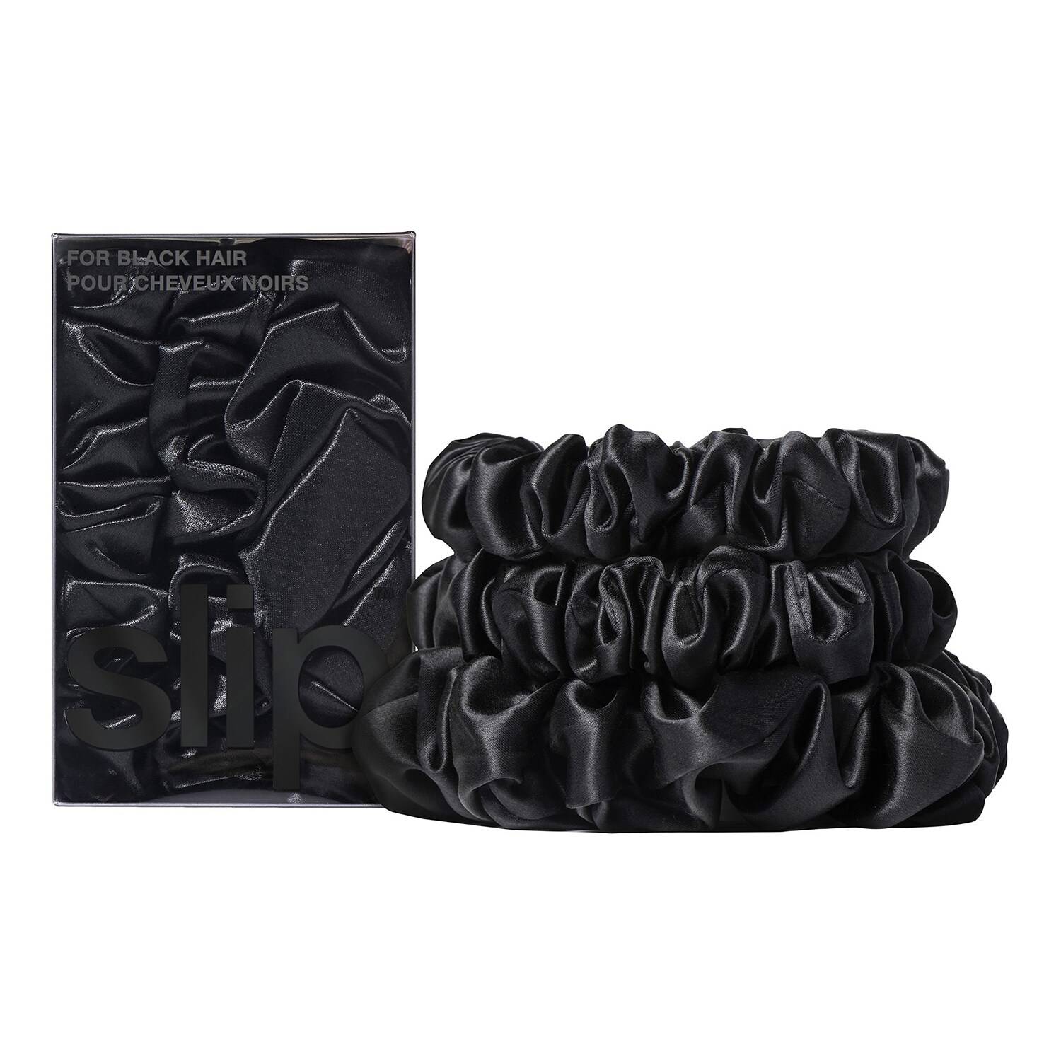 Slip Back To Basics - Black Pure Silk Scrunchie Set 3 Pieces