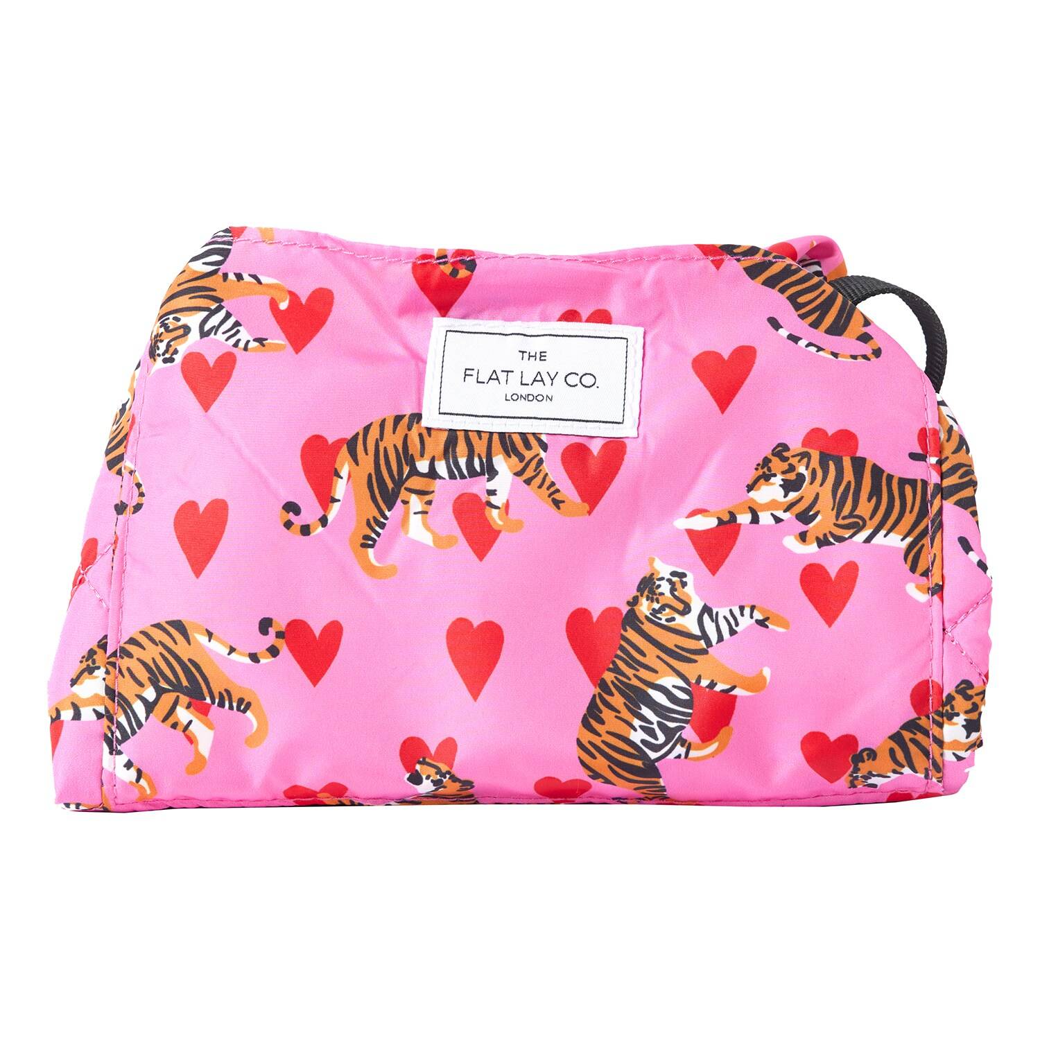 THE FLAT LAY CO. Open Flat Makeup Bag Pink Tigers and Hearts