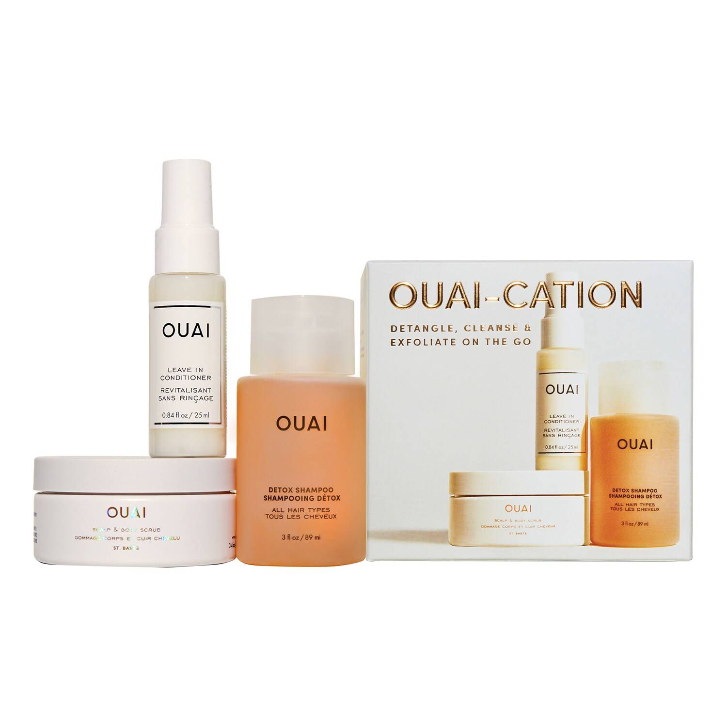 OUAI -Cation Detangle Cleanse and Exfoliate Travel Kit