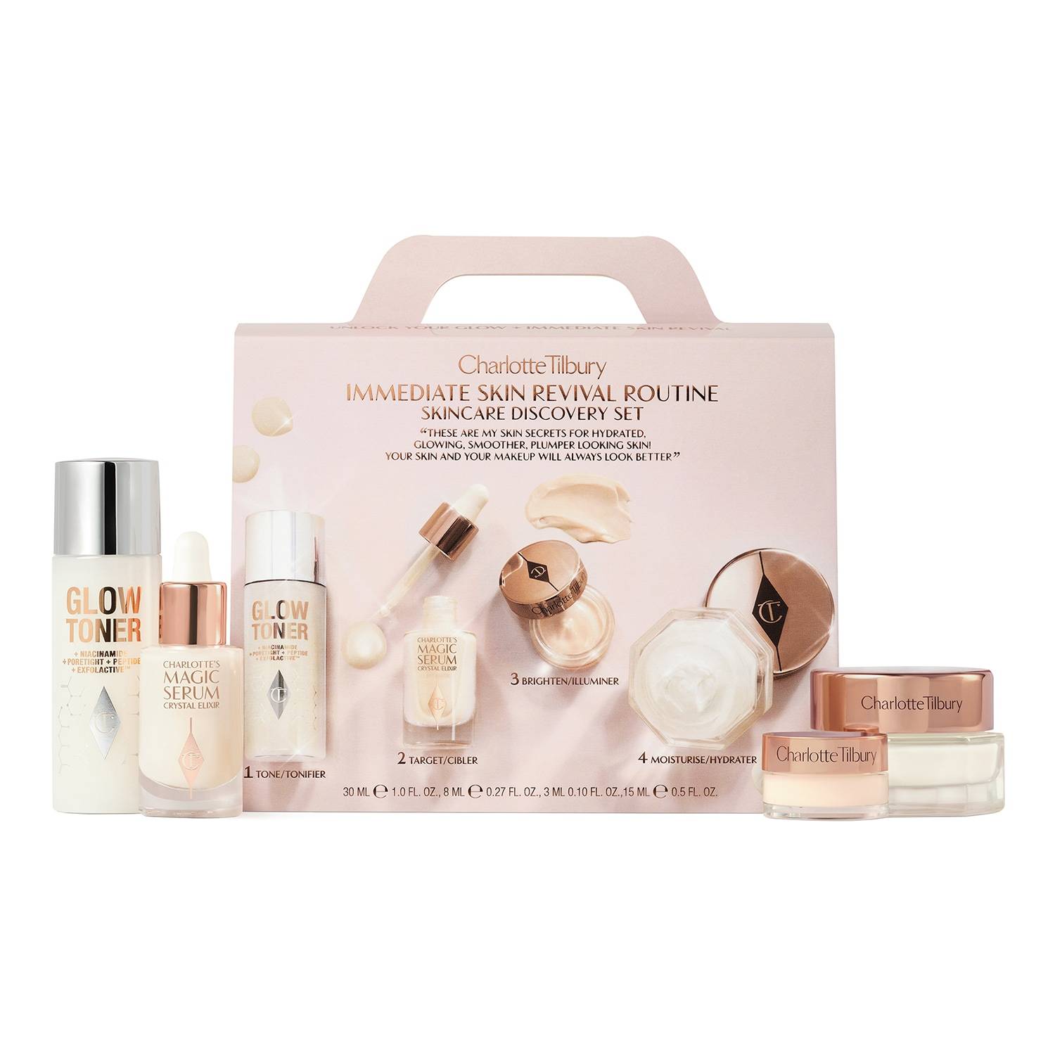 Charlotte Tilbury Immediate Skin Revival Routine - Skincare Discovery Set 3 Ml + 8 Ml + 15 Ml + 30 Ml