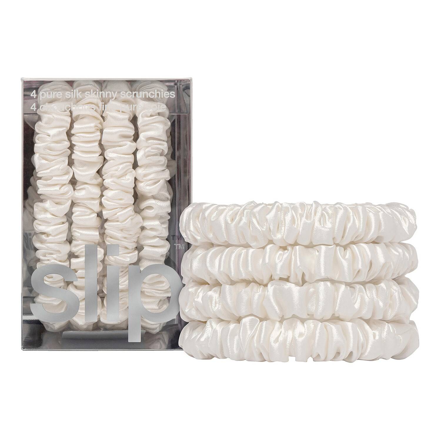 Slip Pure Silk Skinny Scrunchies White X 4