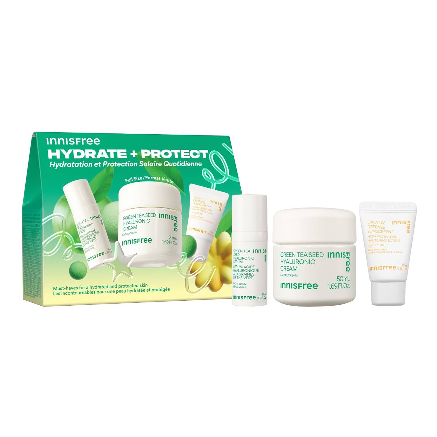 Innisfree Set Hydrate + Protect - Set Hydration And Daily Uv Protection 10 Ml + 10 Ml + 50 Ml