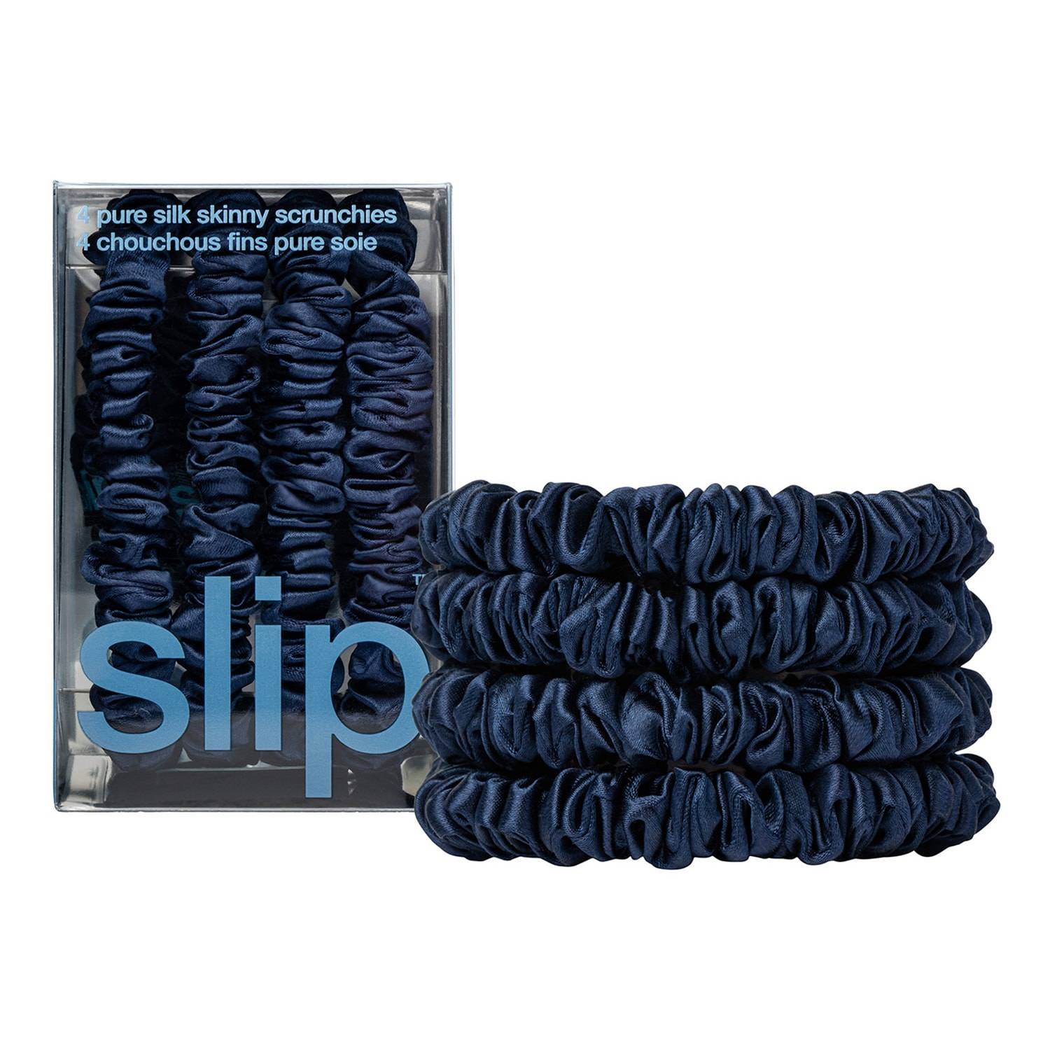 Slip Pure Silk Skinny Scrunchies Navy Set Of 4