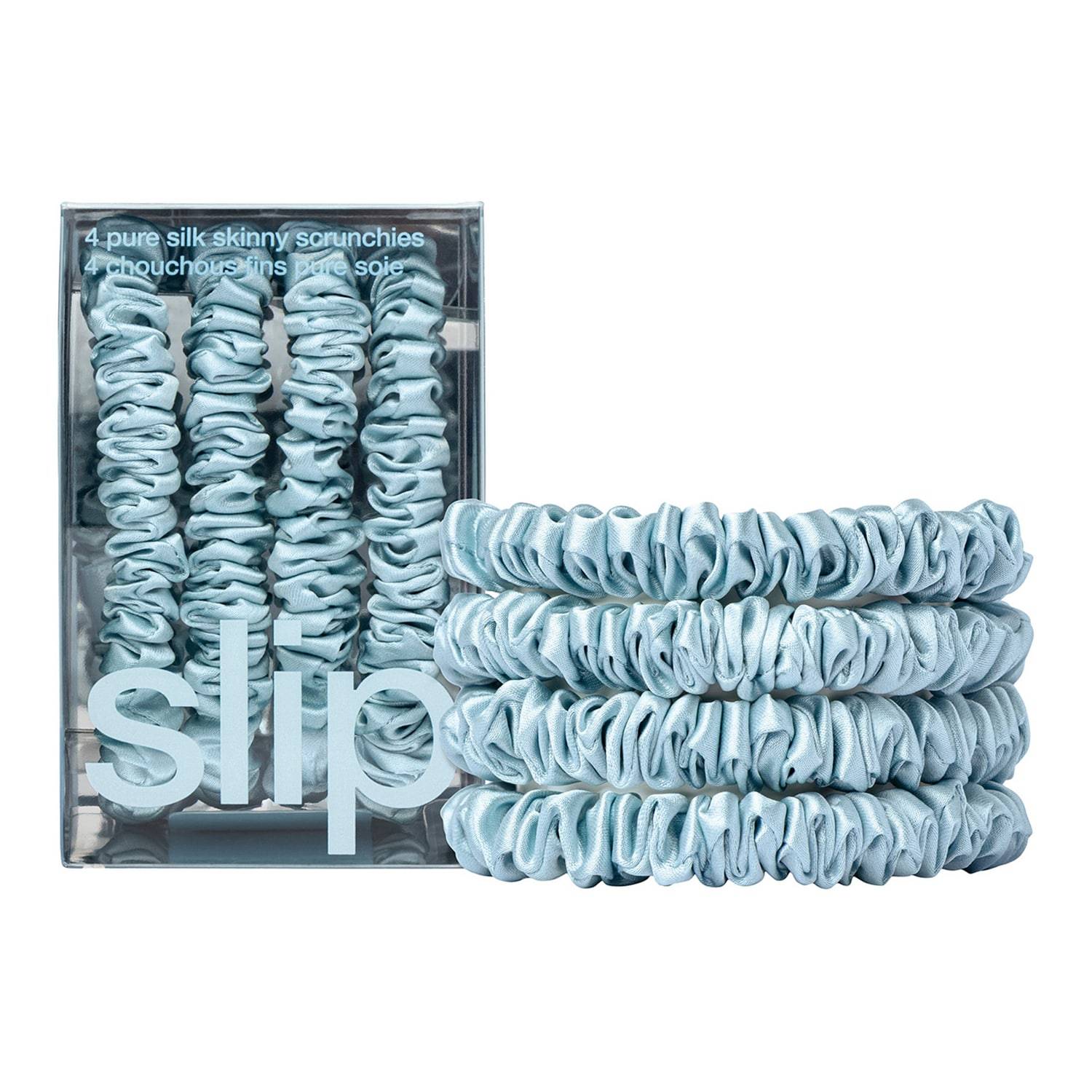 Slip Pure Silk Skinny Scrunchies Sky Blue Set Of 4