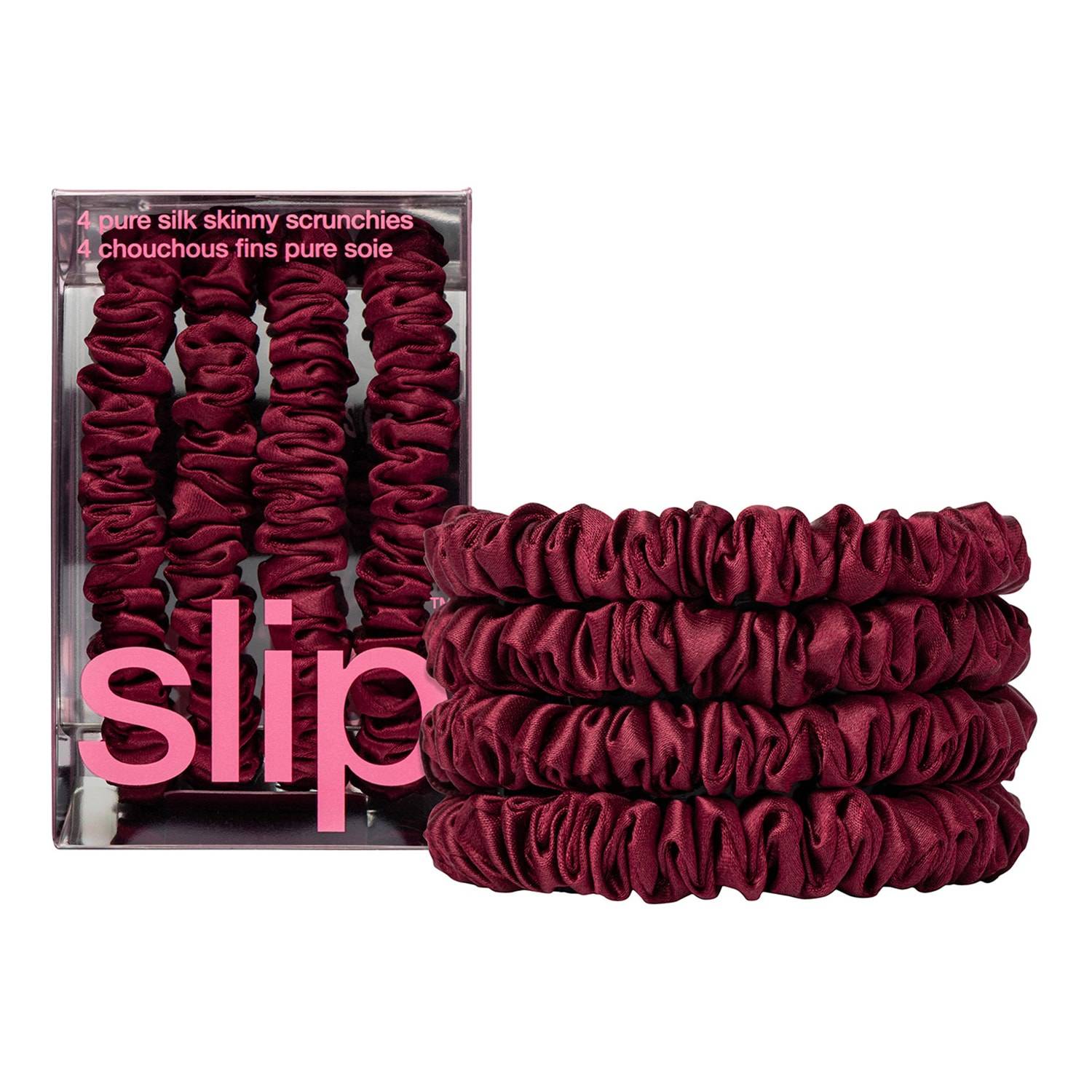 Slip Pure Silk Skinny Scrunchies Maroon Set Of 4