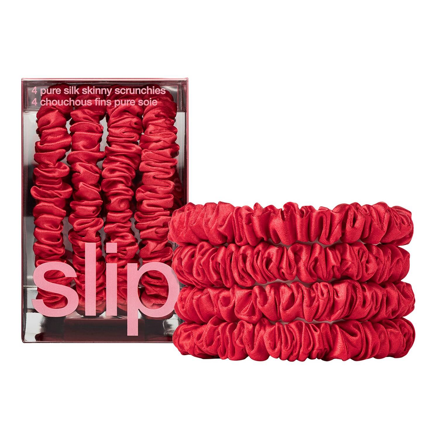 Slip Pure Silk Skinny Scrunchies Red Set Of 4