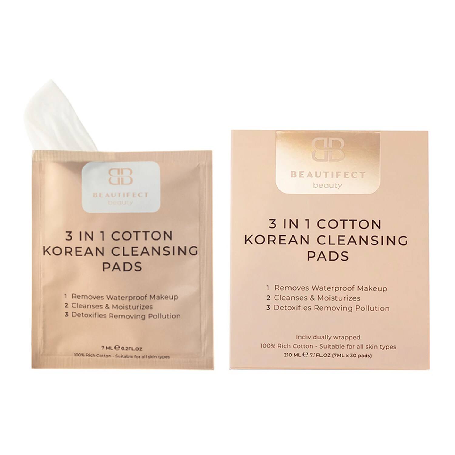 Beautifect 3-In-1 Cotton Korean Cleansing Pads X30