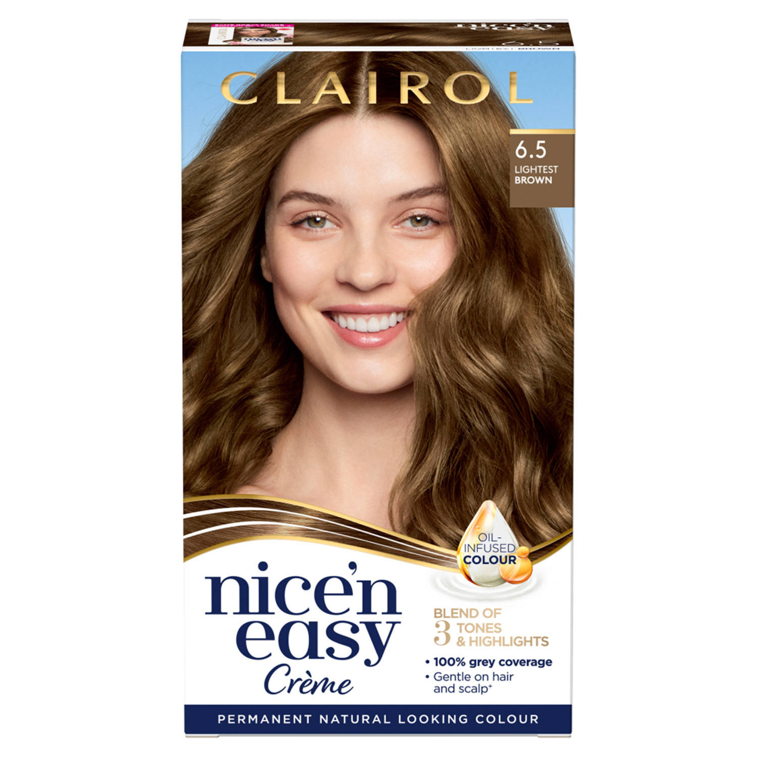 Clairol Nice' n Easy Crème Natural Looking Oil Infused Permanent Hair Dye 177ml (Various Shades) - 6.5 Lightest Brown