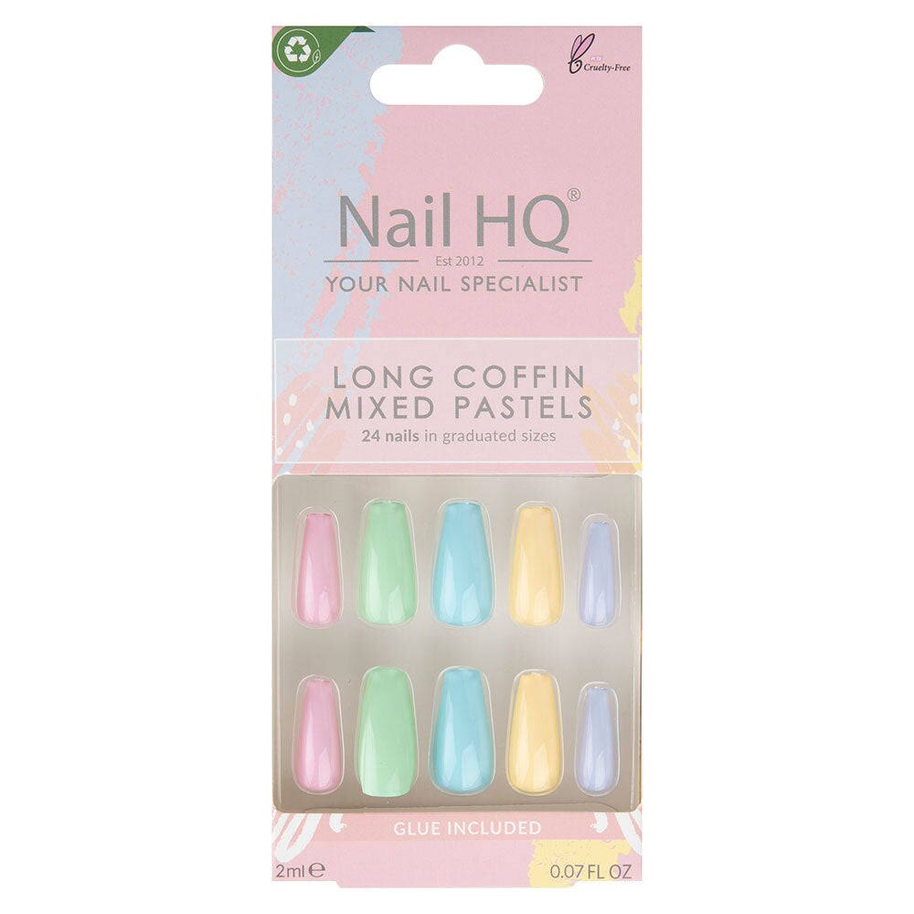 Nail Hq Long Coffin Mixed Pastels - 24 Nails