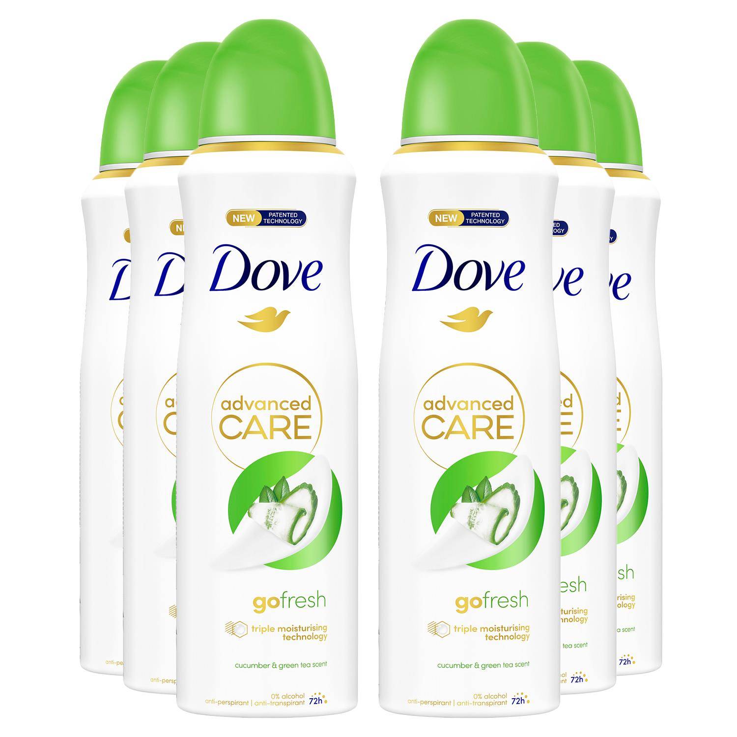 Dove Advanced Care Antiperspirant Deodorant Spray Cucumber & Green Tea, 200 Ml, 6 Pack - Image 1