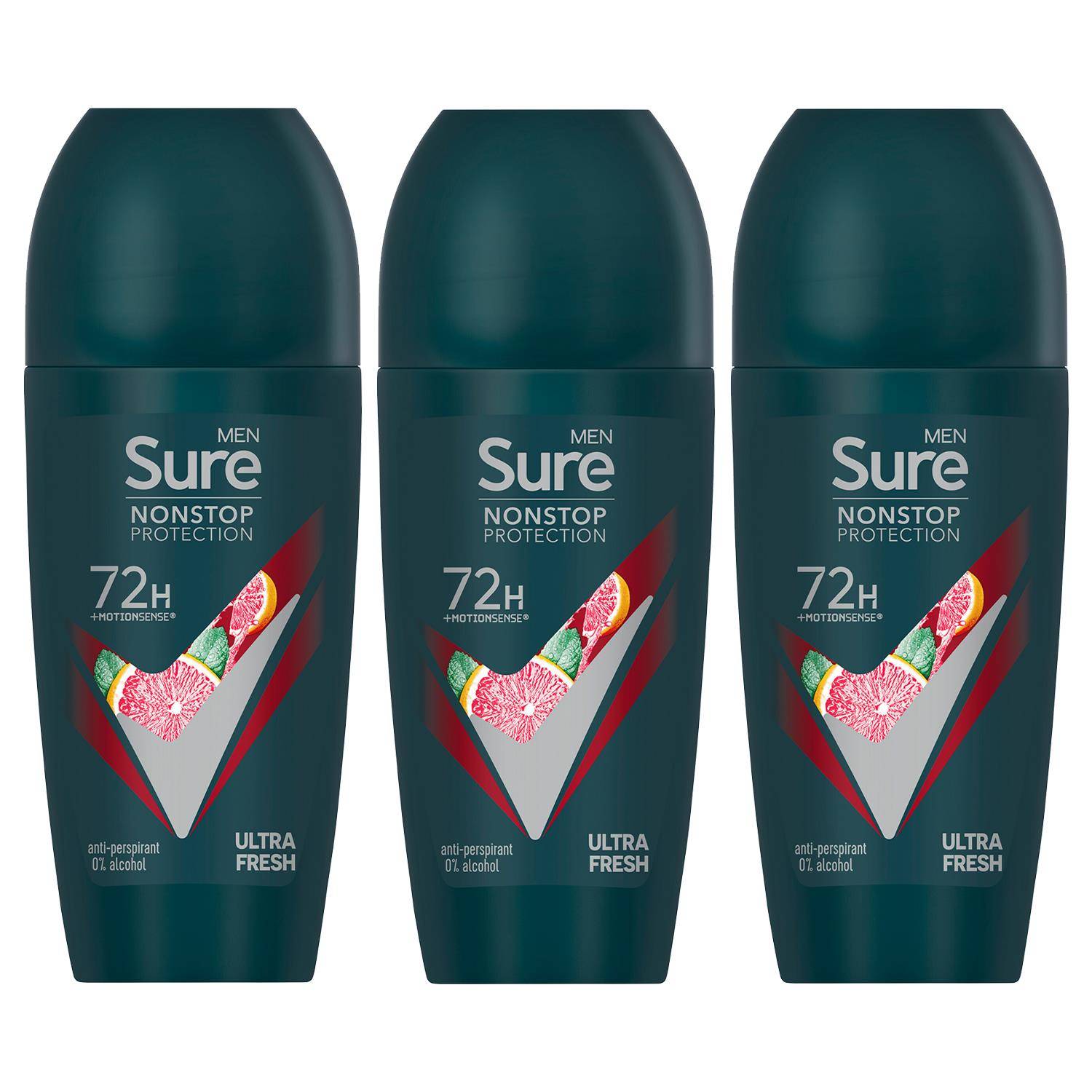 Sure Men Antiperspirant Deodorant Roll On 72H Nonstop, Ultra Fresh 50Ml, 3 Pack - Image 1