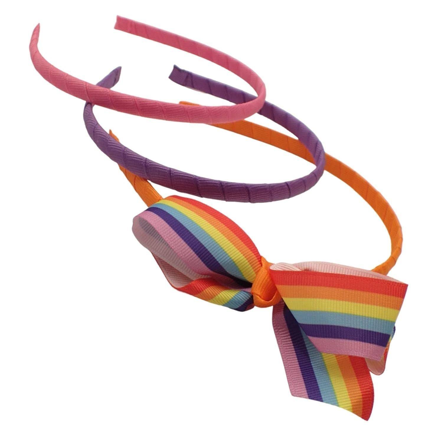Topkids Accessories Rainbow Pride Bow Headband Set Of 3, Alice Bands For Girls & Women, Pretty Rainb