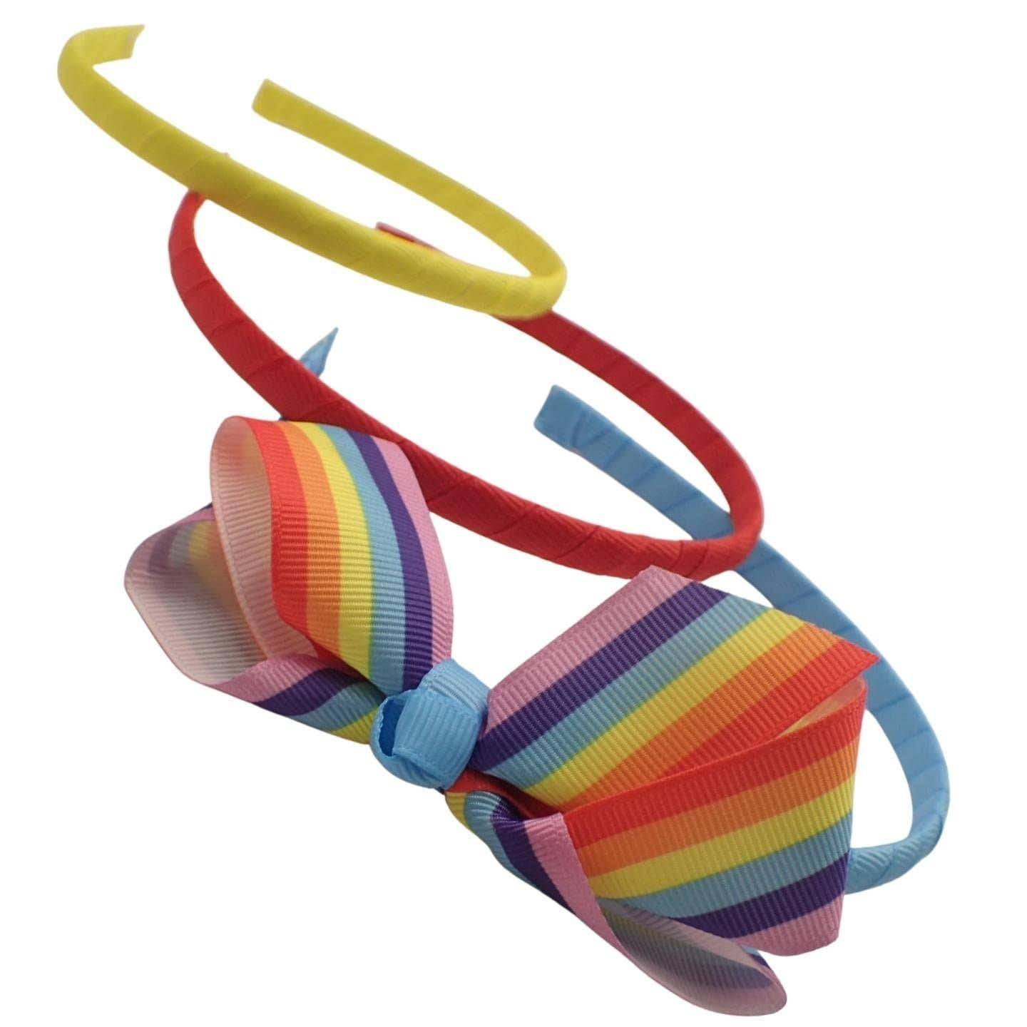 Topkids Accessories Rainbow Pride Bow Headband Set Of 3, Alice Bands For Girls & Women, Pretty Rainb
