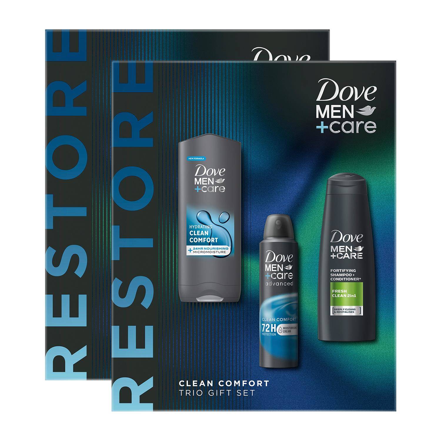 Dove Men+Care Restore Clean Comfort Bath And Body 3Pcs Gift Set For Him, 2Pk