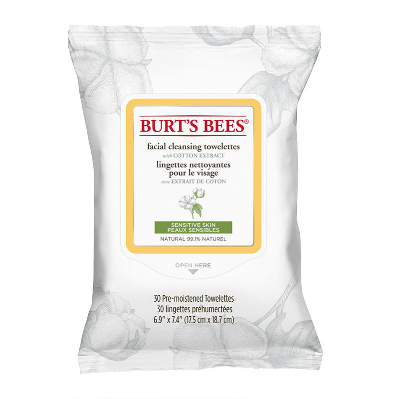 Burt's Bees Sensitive Facial Cleansing Towelettes With Cotton Extract 30 Pack