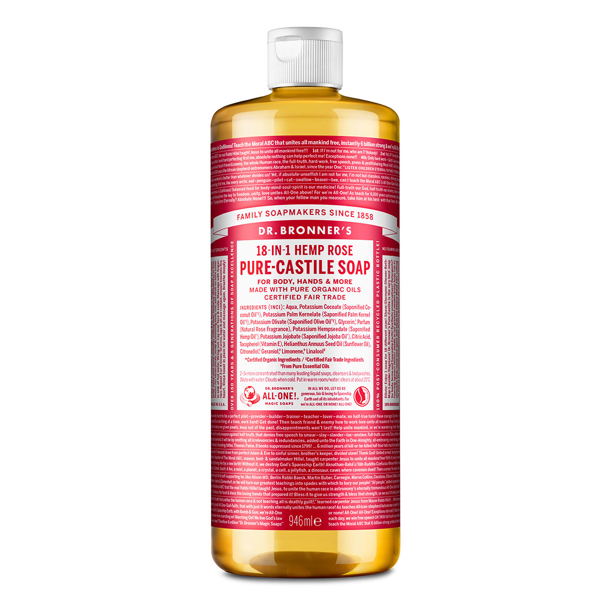 Dr Bronner's Organic Rose Castile Liquid Soap 946ml