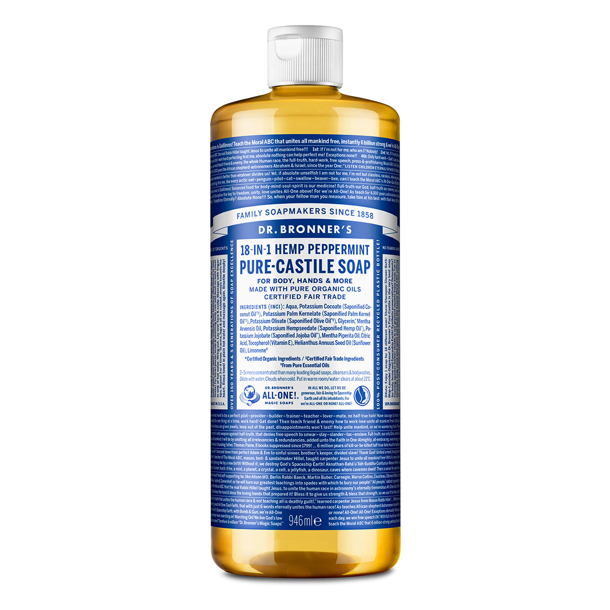 Dr Bronner's Organic Peppermint Castile Liquid Soap 946ml