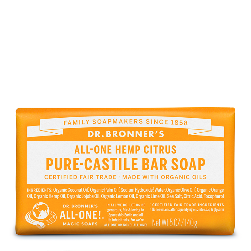 Dr Bronner's All-One Hemp Citrus Pure-Castile Orange Bar Soap 140g